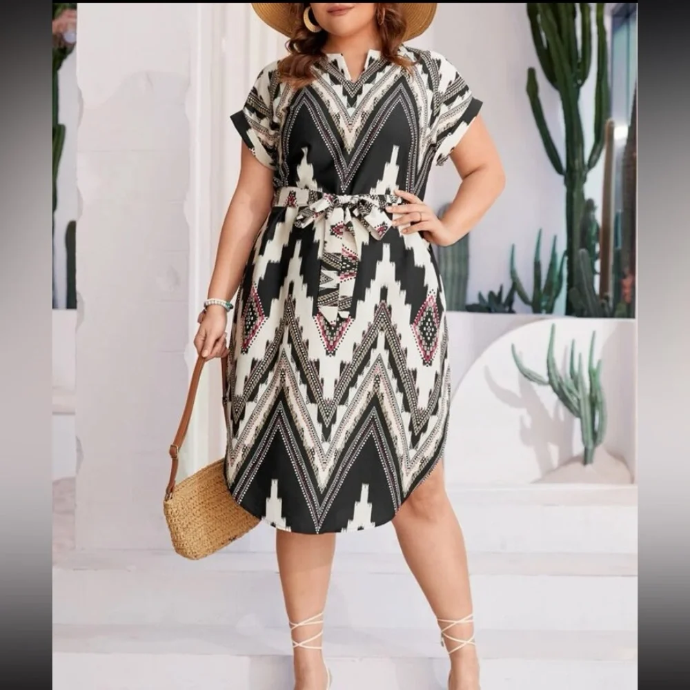SHEIN | Dresses | Shein Belted Dress Chevron Boho Sz 2x | Poshmark